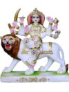 Durga Mata Cut-Gold Makrana White Marble Statue