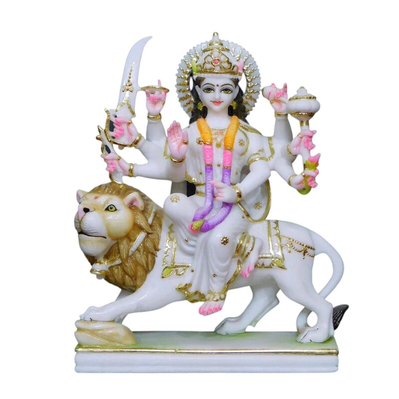 Durga Mata (Cut-Gold) Makrana Marble Statue For Temple