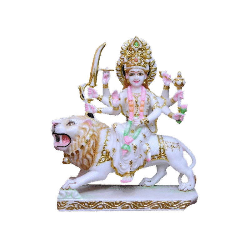 Durga Mata Cut-Gold Makrana White Marble