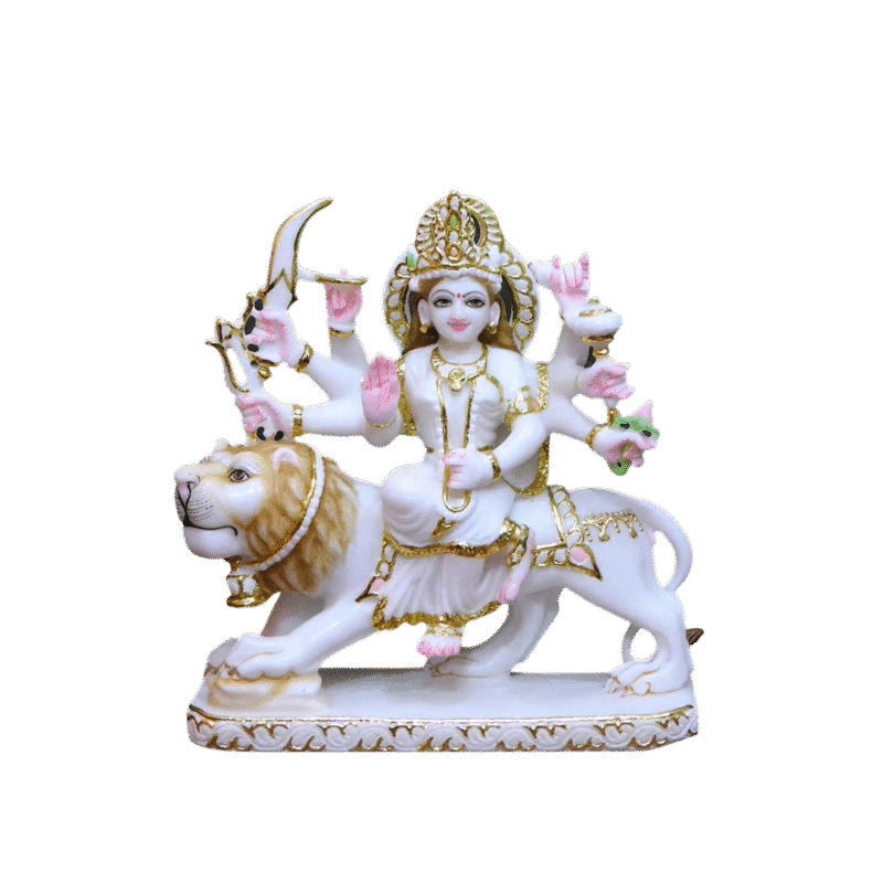 Durga Mata Cut-Gold Marble Statue