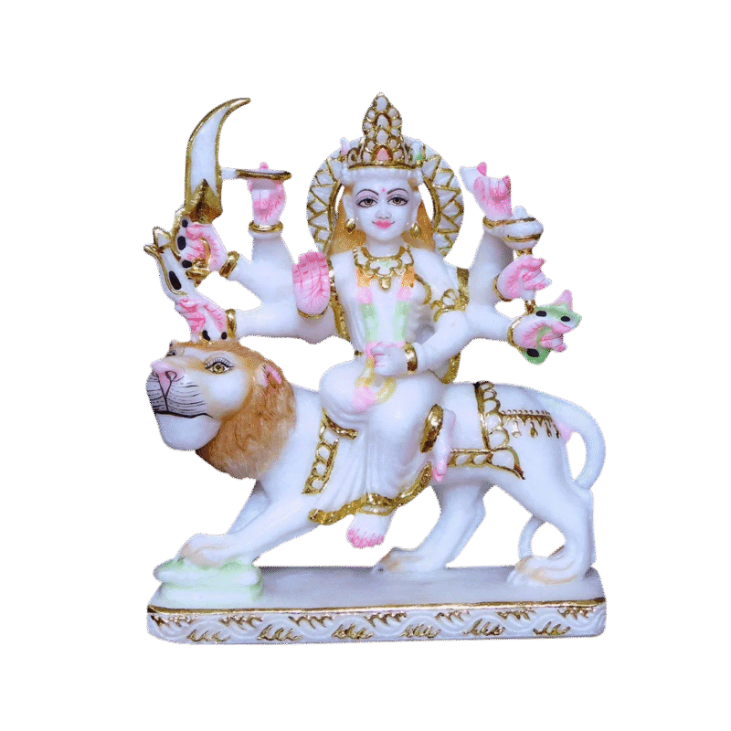 Durga Mata Cut-Gold Marble Statue For Temple