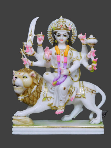 Durga Mata Makrana Marble Idol with Cut Gold Work