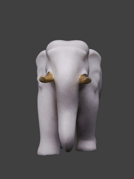 Vietnam Marble White Elephant with Golden Tusks 12 Inch Marble Showpiece