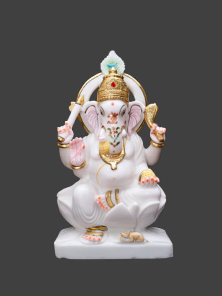 White Vietnam Marble Ganpati Idol Seated Ganesh Ji