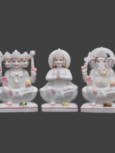 Marble Ganesh with Kartikeya and Parvati Statue