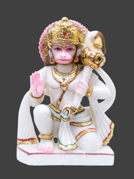Sitting Hanuman Ji Marble Statue with Gada