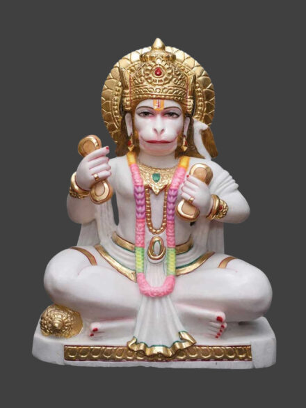 Marble Hanuman Ji Statue in Kirtan Position with Khartaal