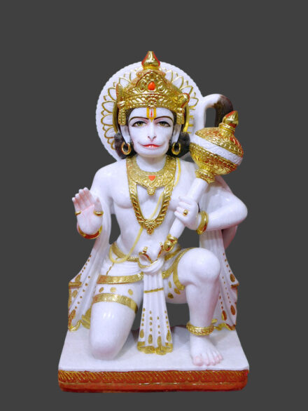 Sitting Hanuman Ji Aashirwad Idol with Gada Vietnam Marble