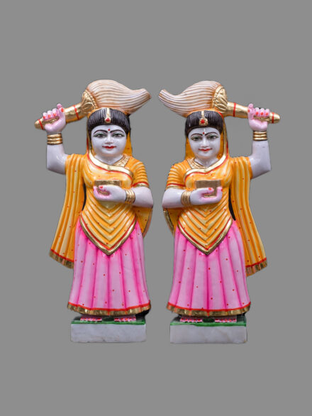 Riddhi Siddhi Marble Murti in Pink and Yellow
