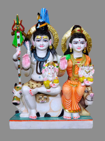 Shiv Parivar Gaurishankar White Marble Statue