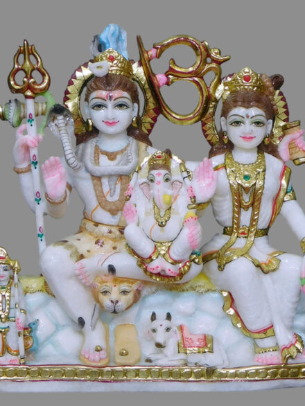Gauri Shankar Unfinished Marble Statue with Ganesh Ji & Kartikeya