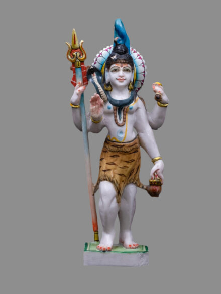 Standing Marble Shiv Ji Statue with Blue Hair