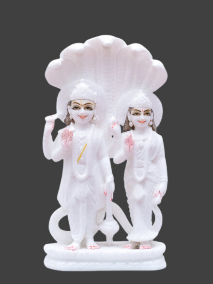 Makrana White Marble Vishnu Laxmi Statue on Sheshnag